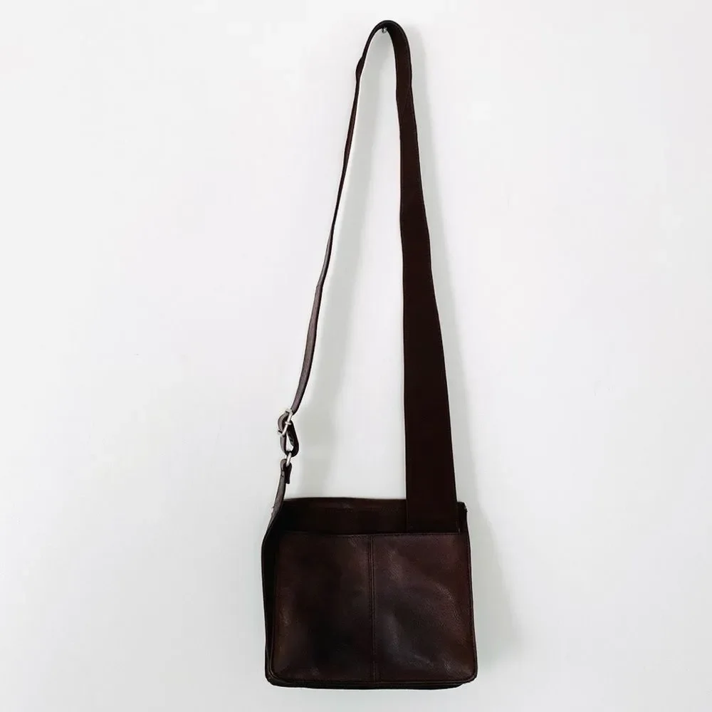 VTG Fossil Dark Brown Leather Messenger Bag Unisex Boho Casual Street Coastal